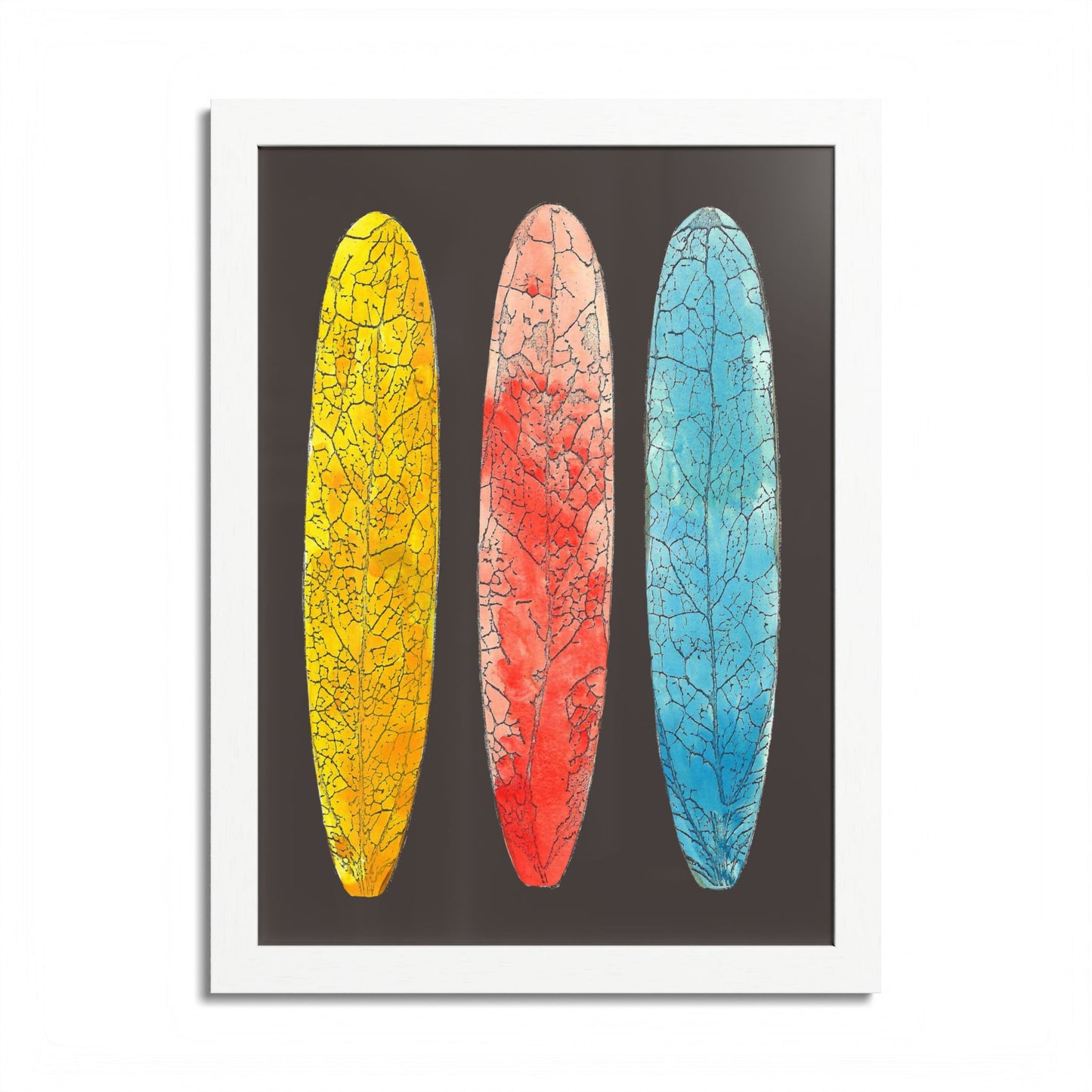 Surfboard Hand Painted Leaves Framed Poster