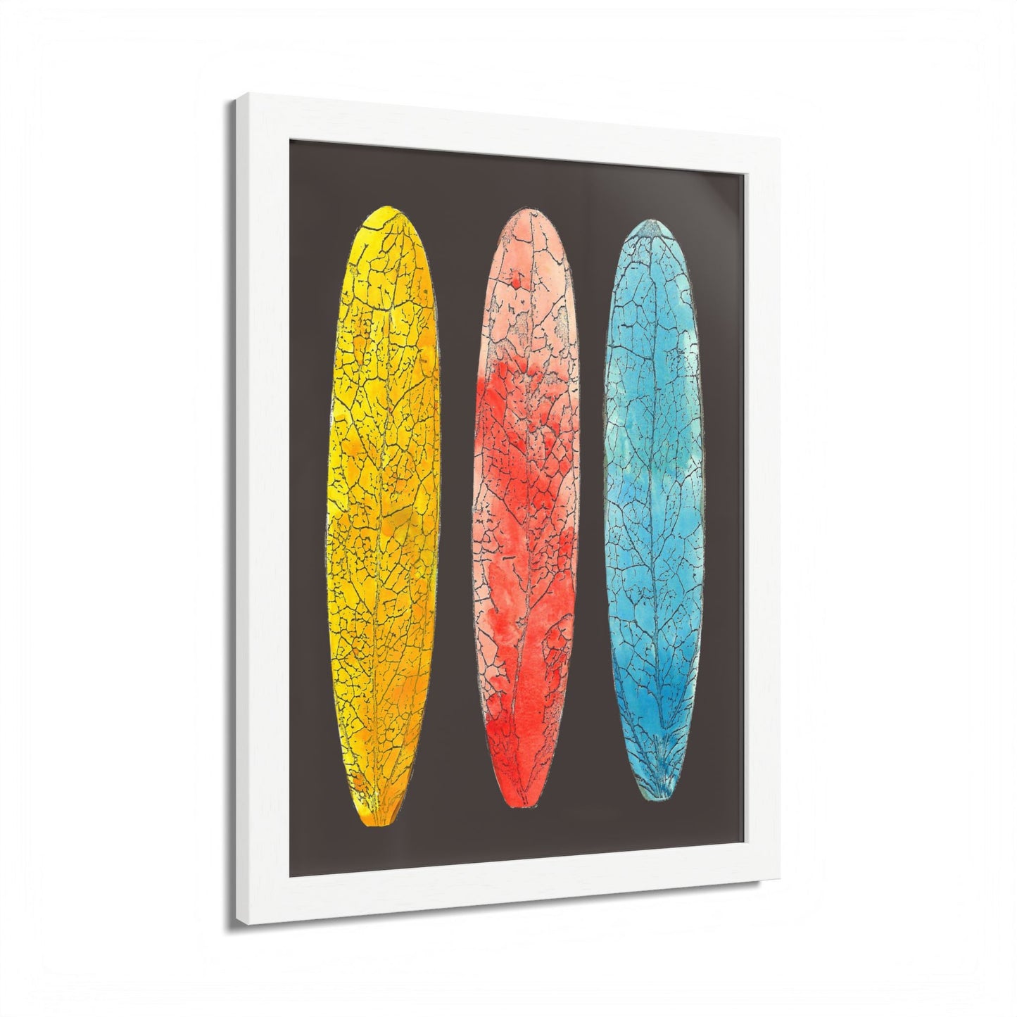 Surfboard Hand Painted Leaves Framed Poster