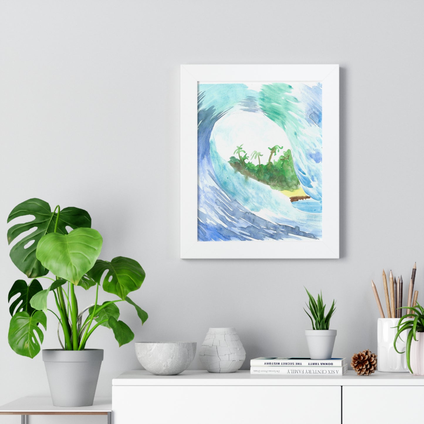 Verdant Break” – Hand Painted Framed Ocean Wave Poster