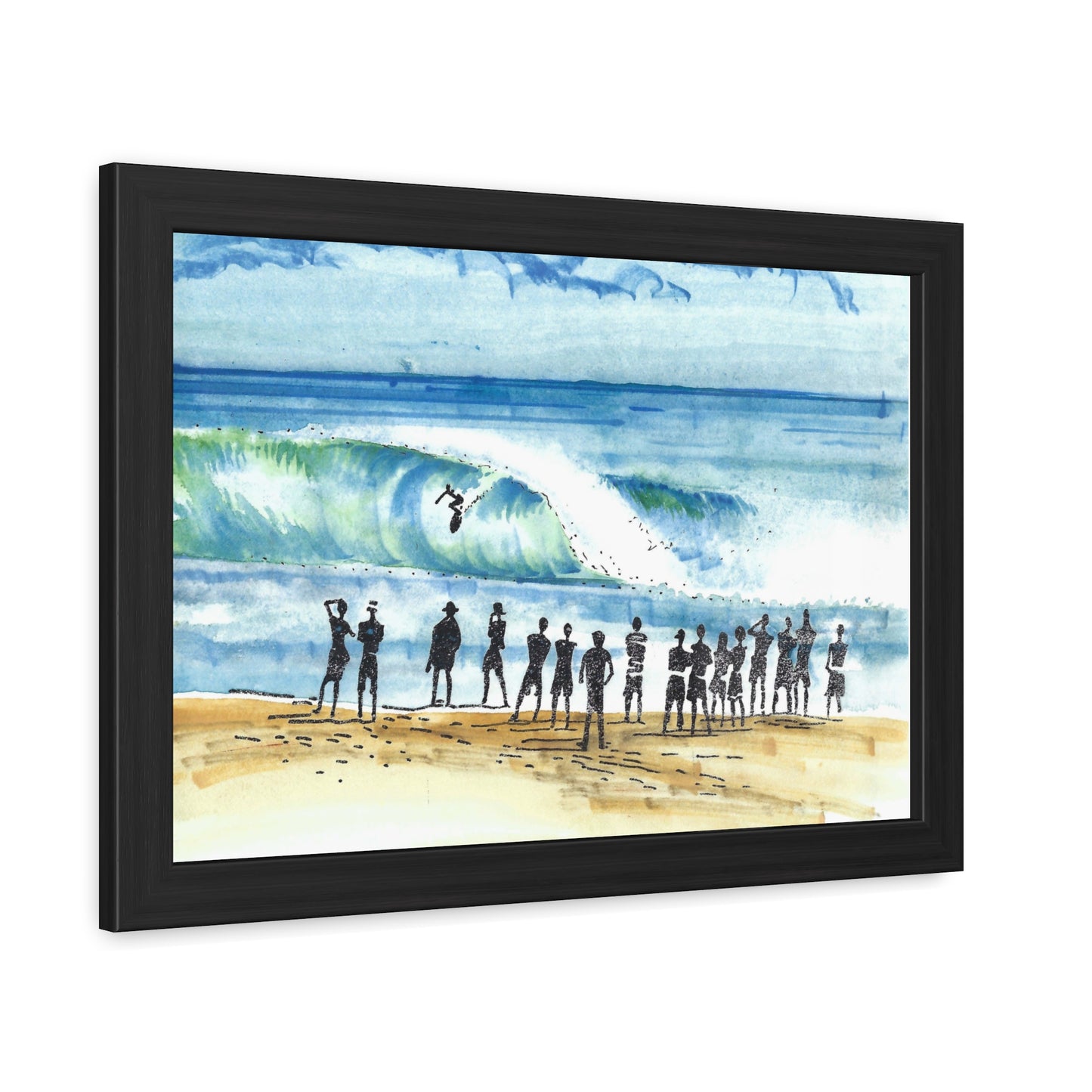 One with Motion - Hand Painted Surfing Scene Framed Poster