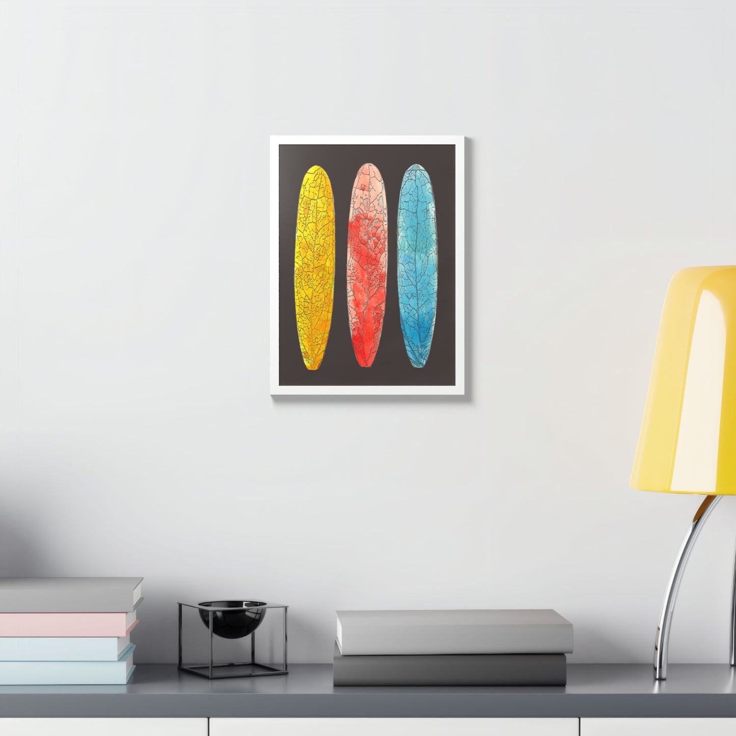 Surfboard Hand Painted Leaves Framed Poster