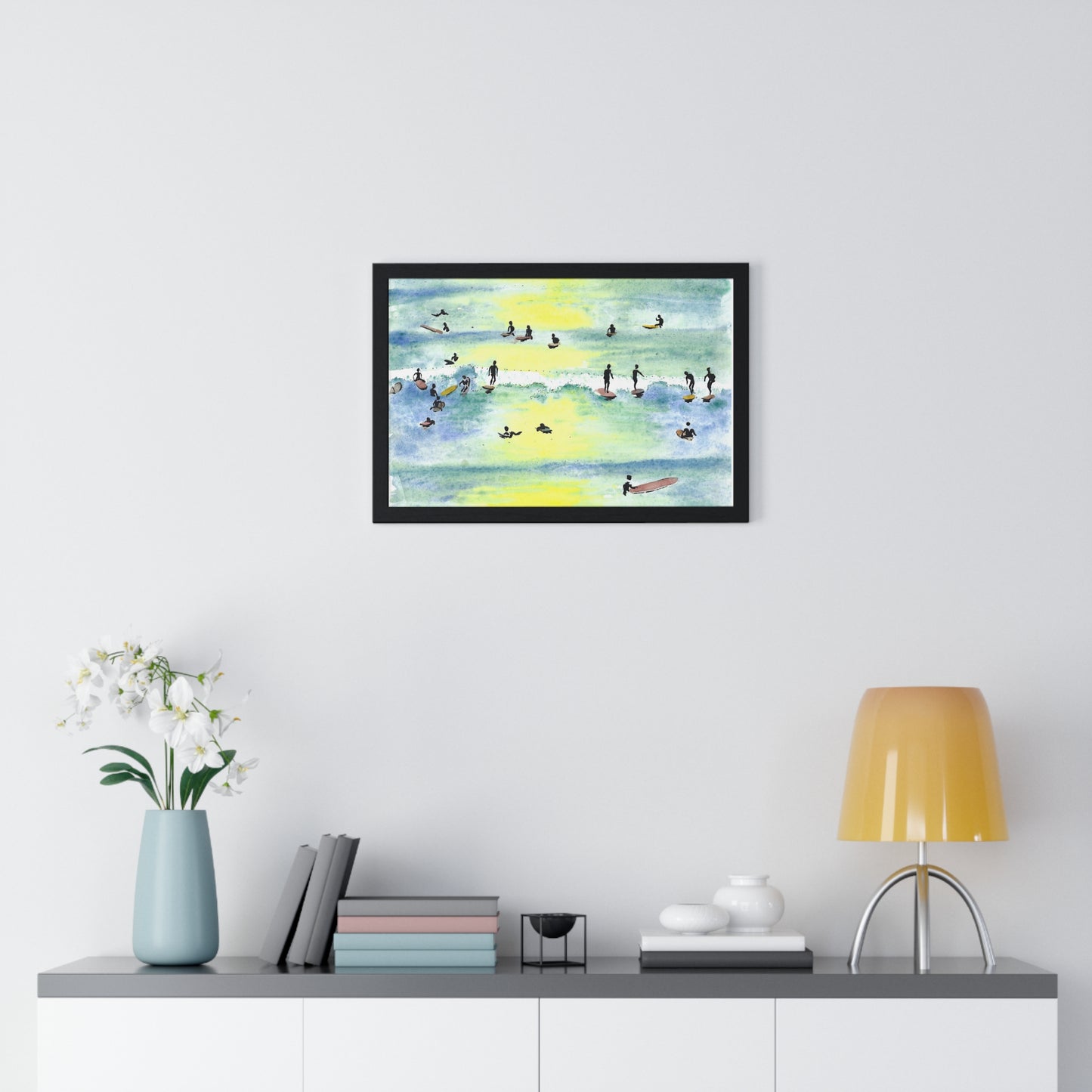 Lineup - Surfer Beach Hand Painted Framed Beach Wall Art