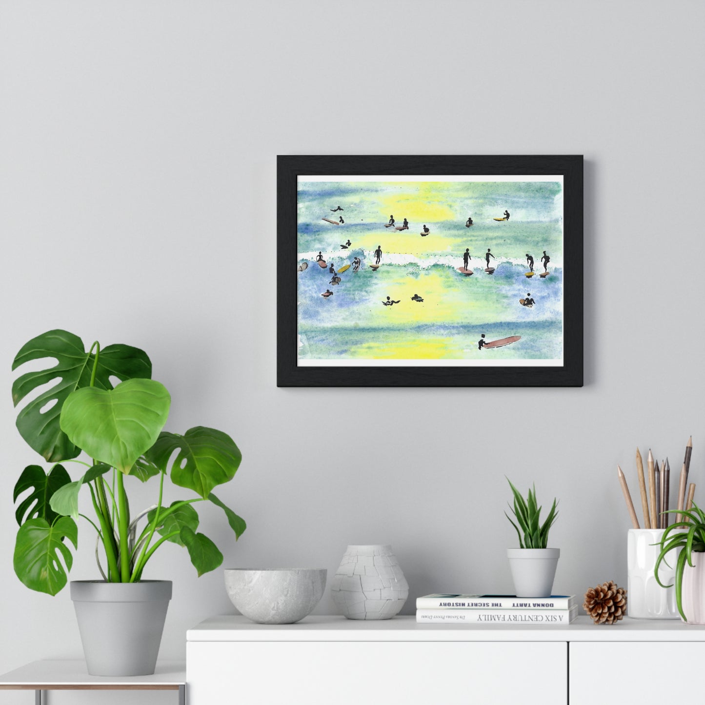 Lineup - Surfer Beach Hand Painted Framed Beach Wall Art