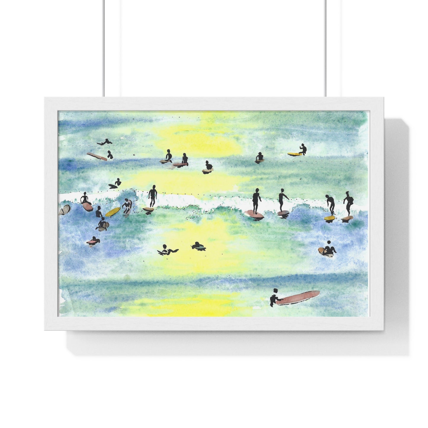 Lineup - Surfer Beach Hand Painted Framed Beach Wall Art