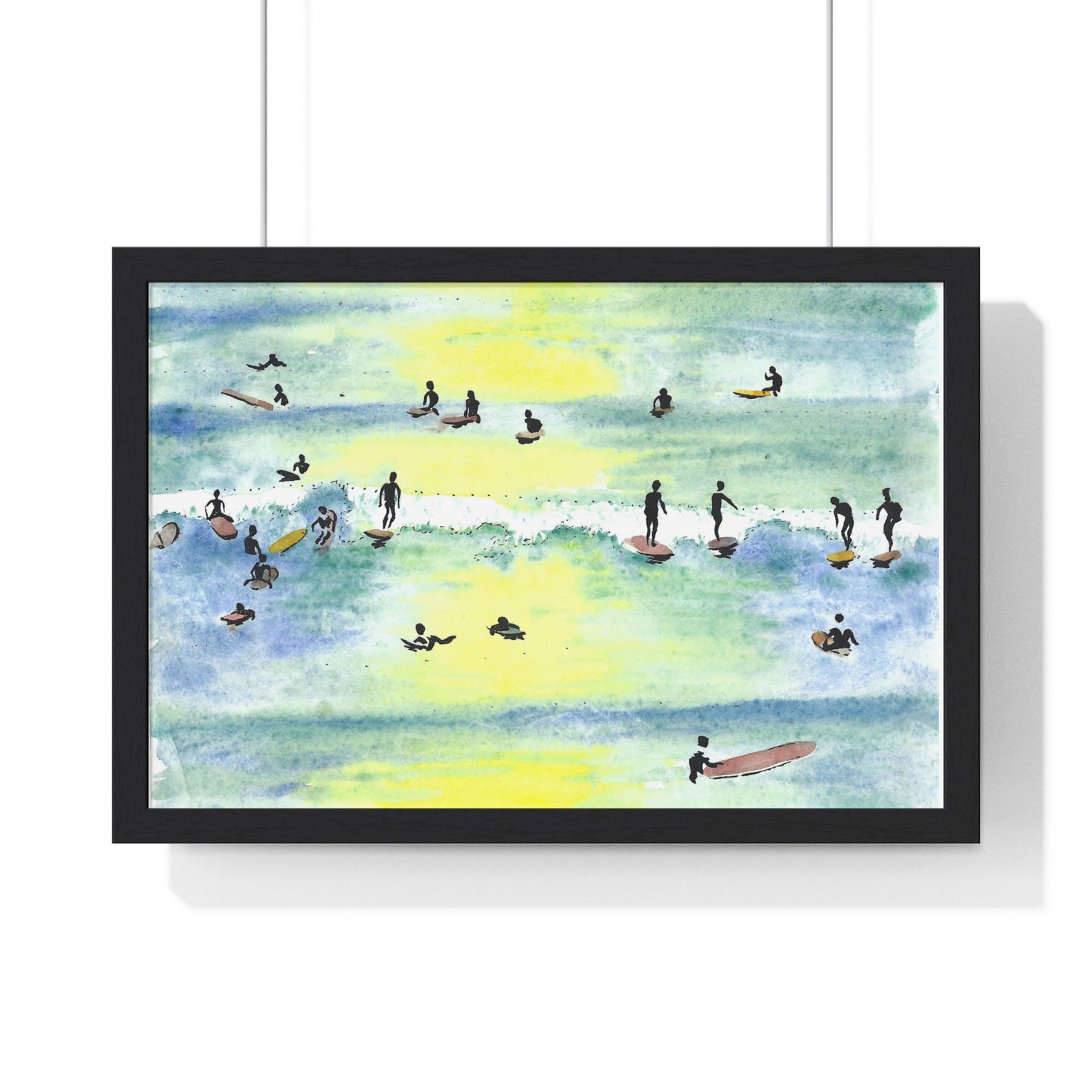 Lineup - Surfer Beach Hand Painted Framed Beach Wall Art