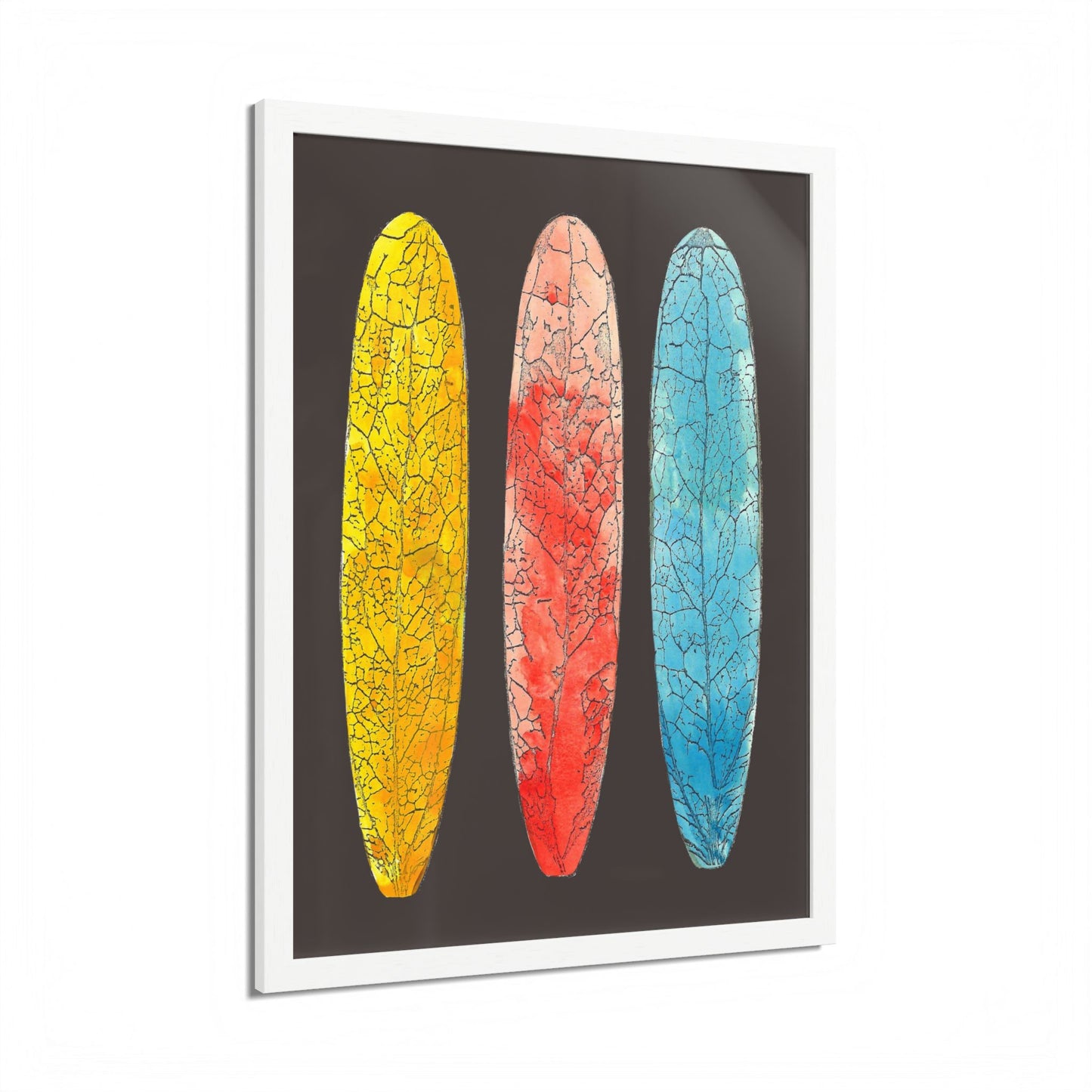 Surfboard Hand Painted Leaves Framed Poster