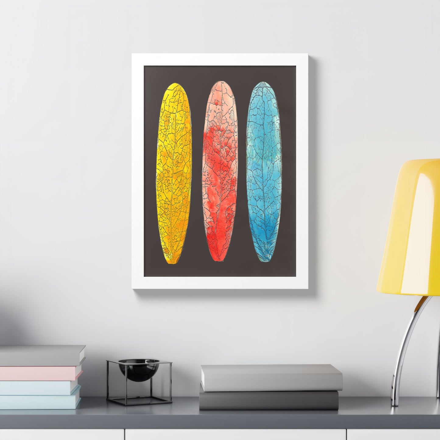 Surfboard Hand Painted Leaves Framed Poster