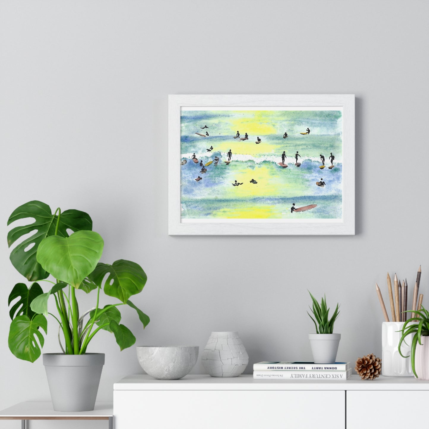 Lineup - Surfer Beach Hand Painted Framed Beach Wall Art