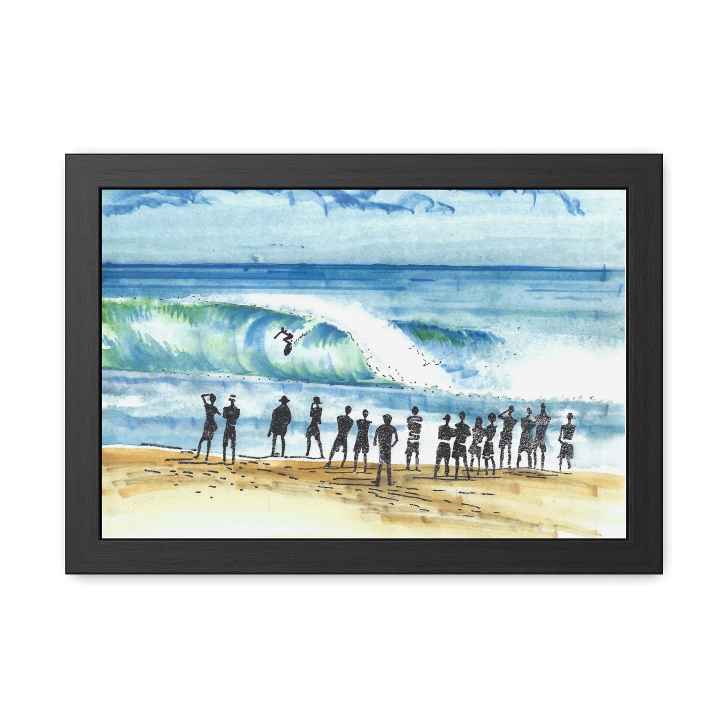 One with Motion - Hand Painted Surfing Scene Framed Poster