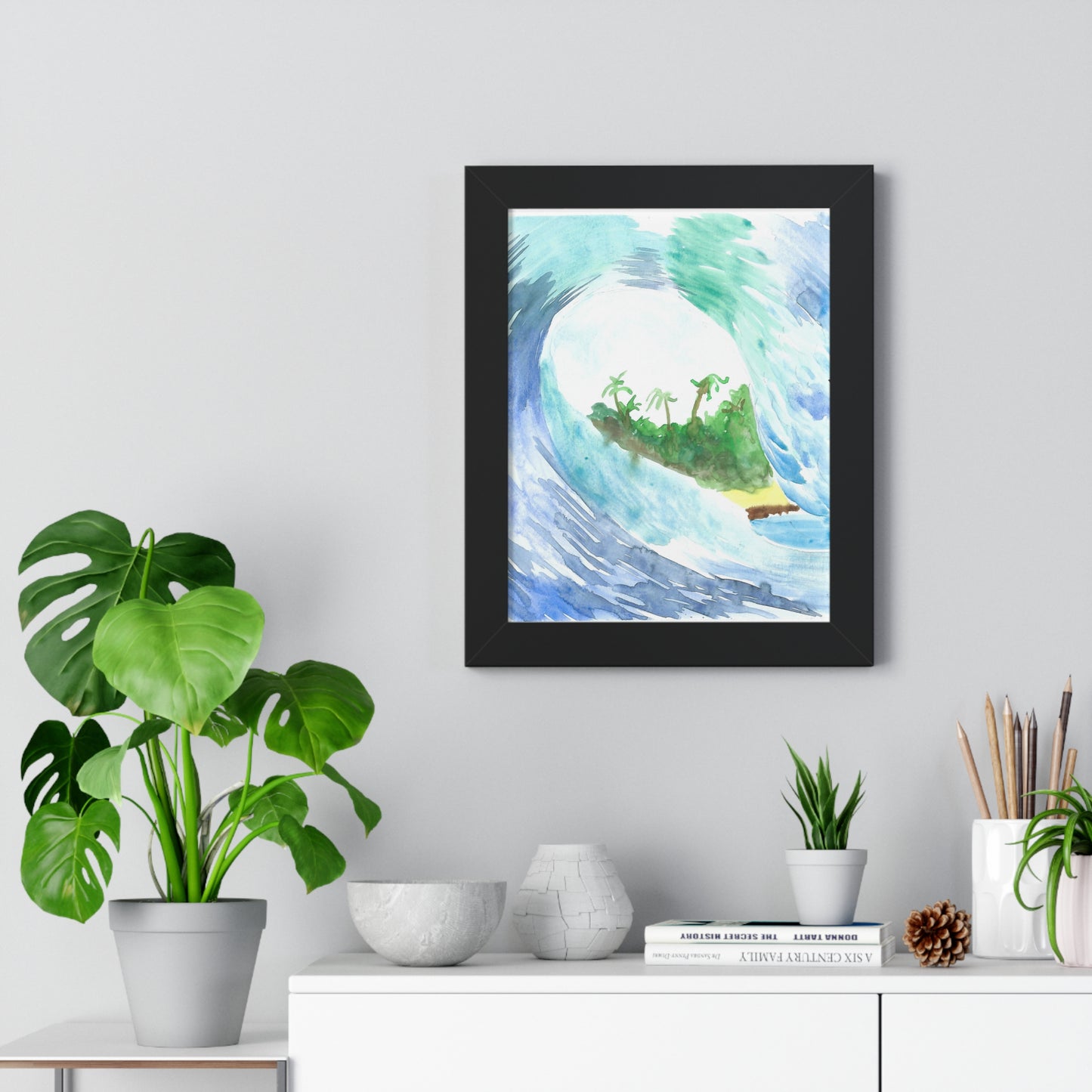 Verdant Break” – Hand Painted Framed Ocean Wave Poster