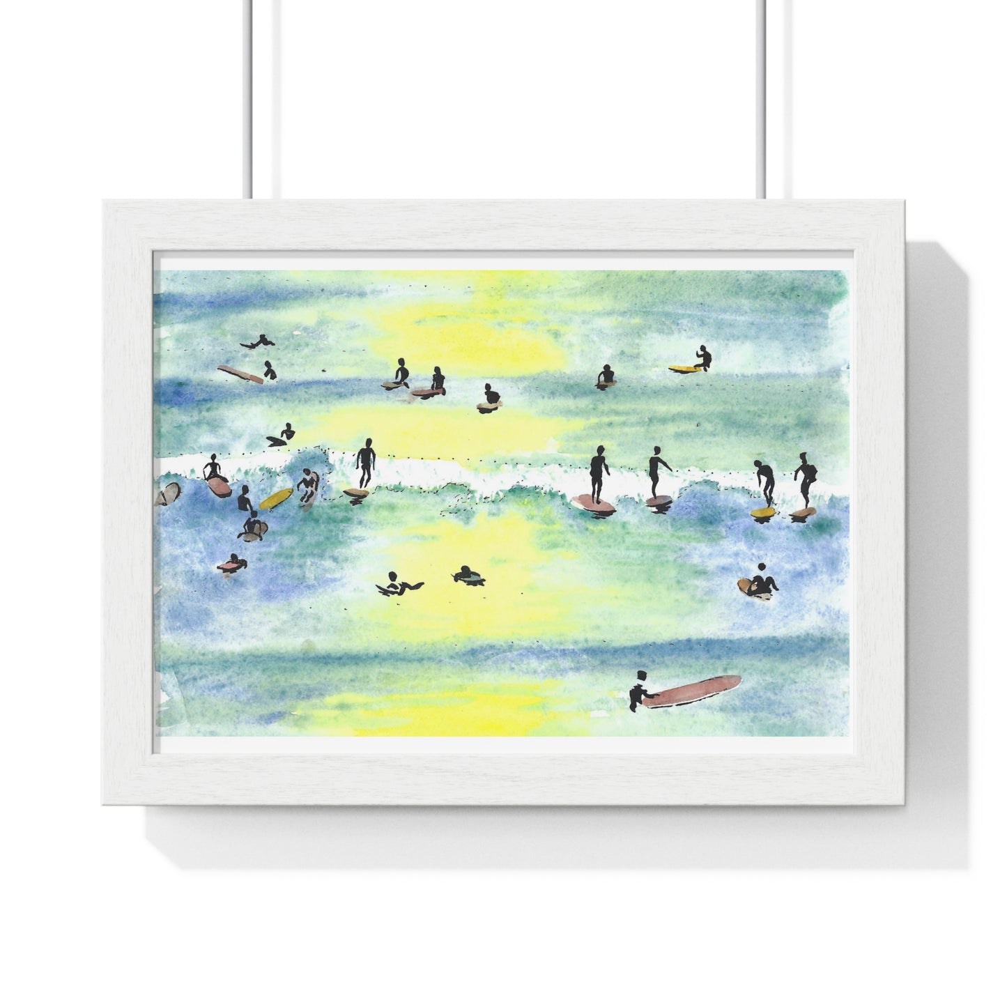Lineup - Surfer Beach Hand Painted Framed Beach Wall Art