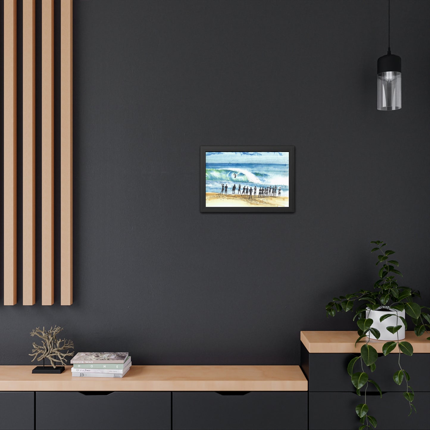 One with Motion - Hand Painted Surfing Scene Framed Poster