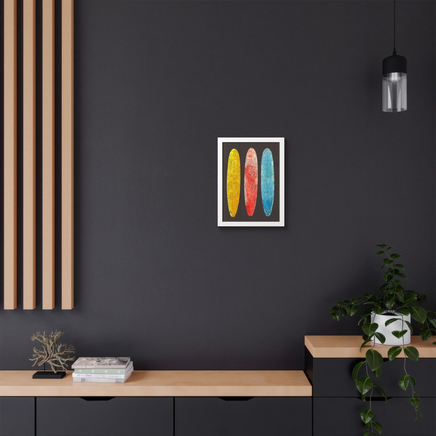 Surfboard Hand Painted Leaves Framed Poster