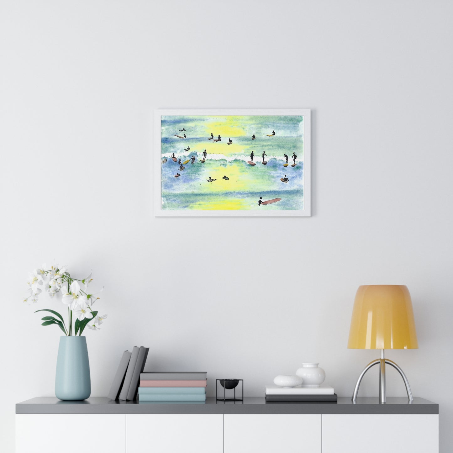 Lineup - Surfer Beach Hand Painted Framed Beach Wall Art
