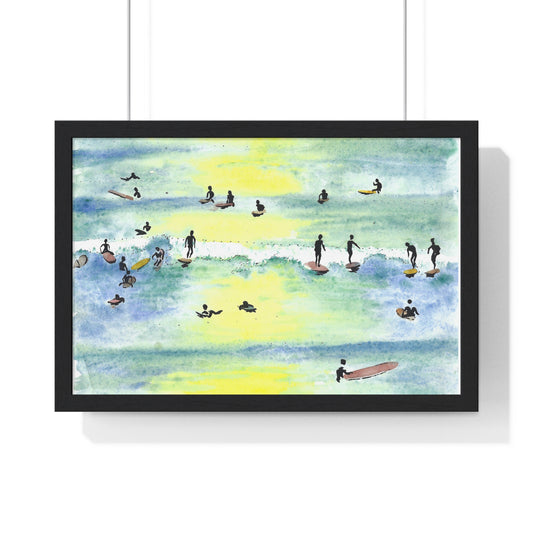 Lineup - Surfer Beach Hand Painted Framed Beach Wall Art