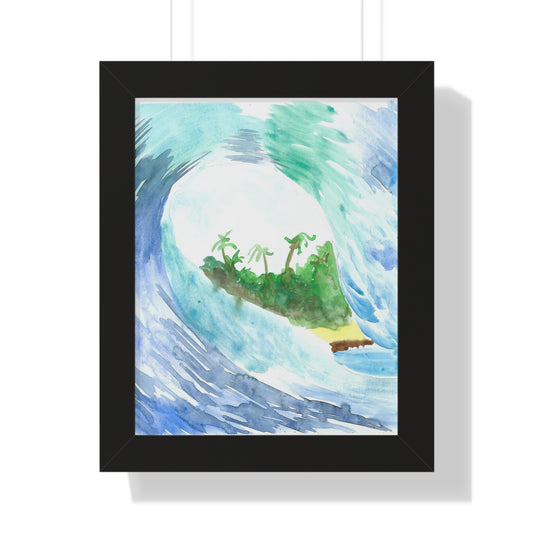 Verdant Break” – Hand Painted Framed Ocean Wave Poster